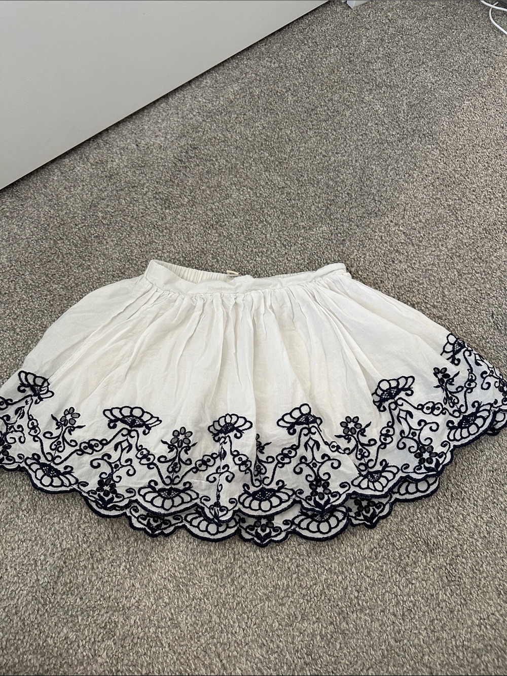 Cherokee White Skirt with Black Floral Embroidery